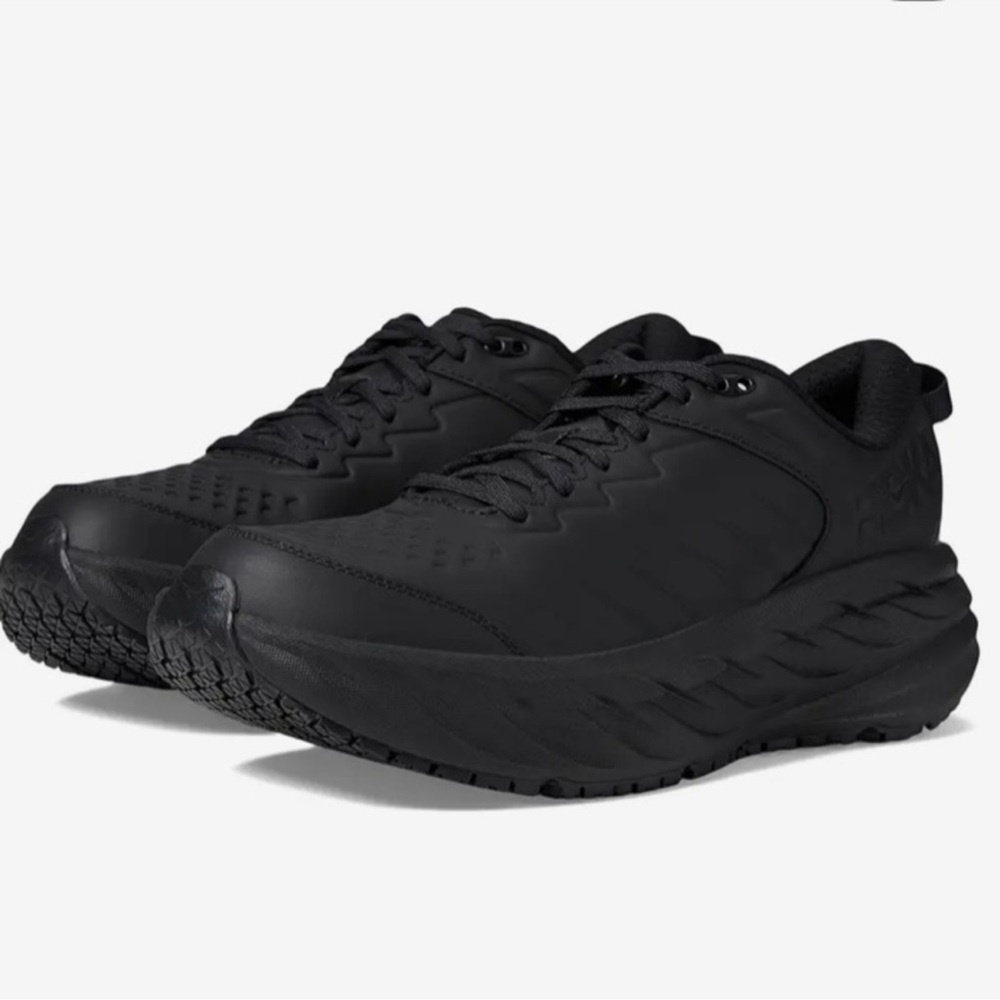 HOKA ONE Bondi SR Leather Work Shoes Slip Resistant Black Size 6 Womens